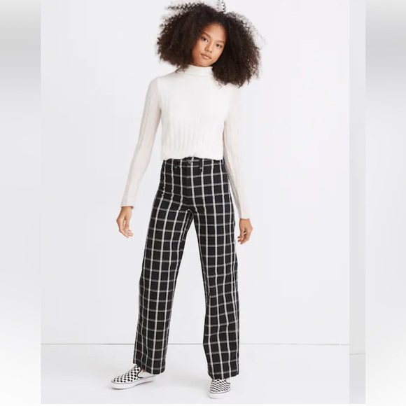 MADEWELL Slim Emmett Wide Leg Pant in Windowpane Check. - Picture 2 of 9